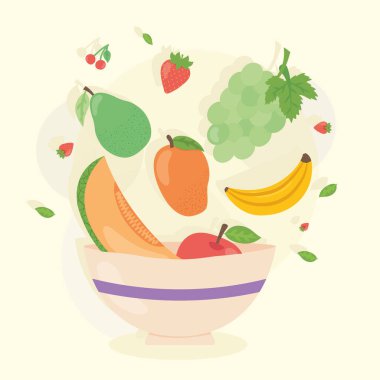 Meyve vektör tasarımlı sağlıklı yemek kasesi