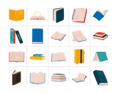 kitap simgeleri koleksiyonu, düz biçim