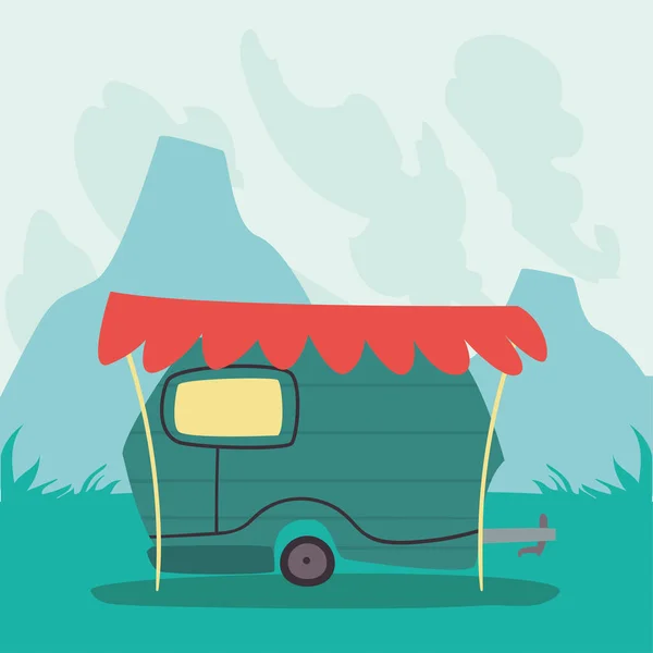 Remorque camping-car vert au design vectoriel paysage — Image vectorielle