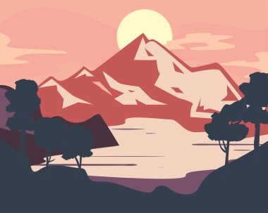 Dağ manzarası ve ağaç vektör tasarımı