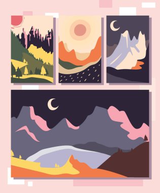 Minimalist peyzajlar, sembol koleksiyonu taşıyıcı tasarımı