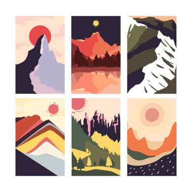 Minimalist peyzajlar bayraklar ikon vektör tasarımı