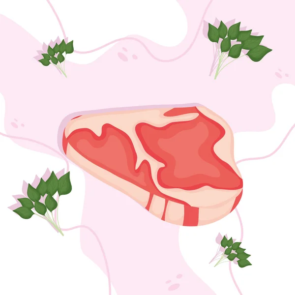 Viande avec feuilles — Image vectorielle