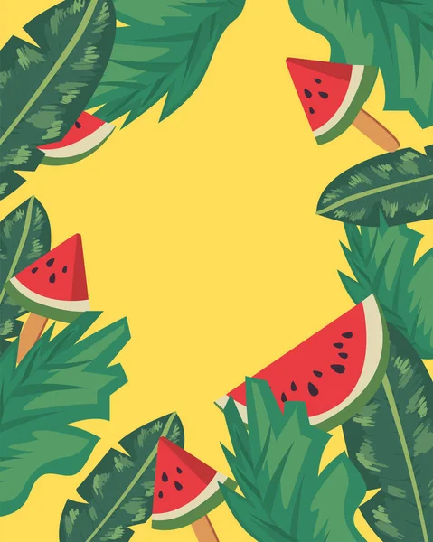 Wassermelonen und Blätter — Stockvektor