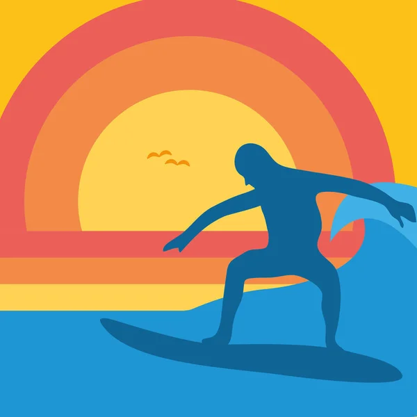 Surfista y puesta de sol — Archivo Imágenes Vectoriales