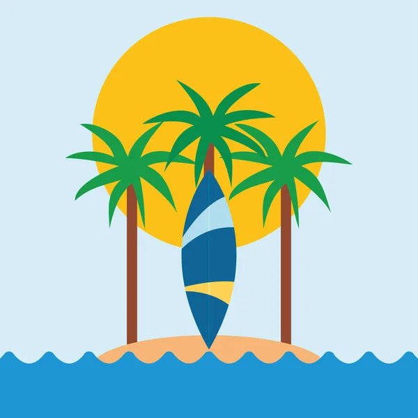 Sörf tahtası olan plaj — Stok Vektör