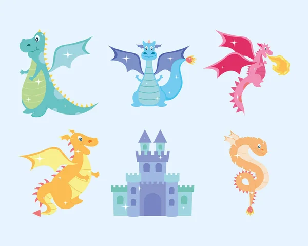 Dragons et château — Image vectorielle