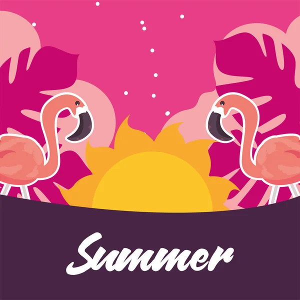 Flamingos com sol — Vetor de Stock