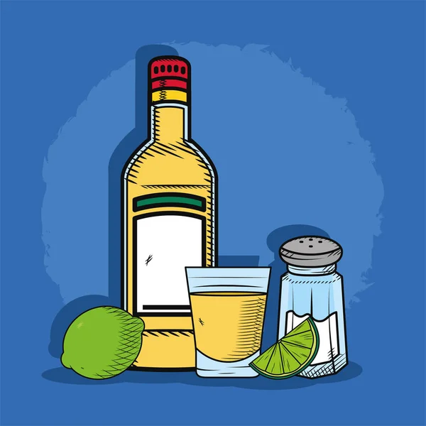 Tequila dengan garam - Stok Vektor