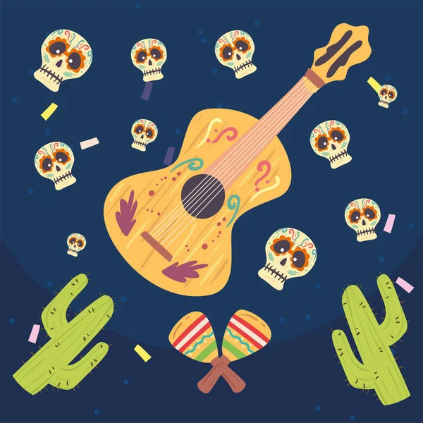 Guitar with skulls — Stock Vector