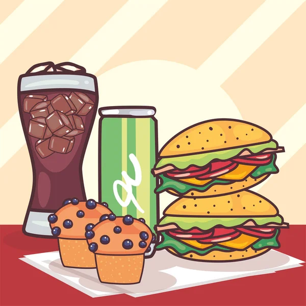 Sandwichs et cupcakes — Image vectorielle