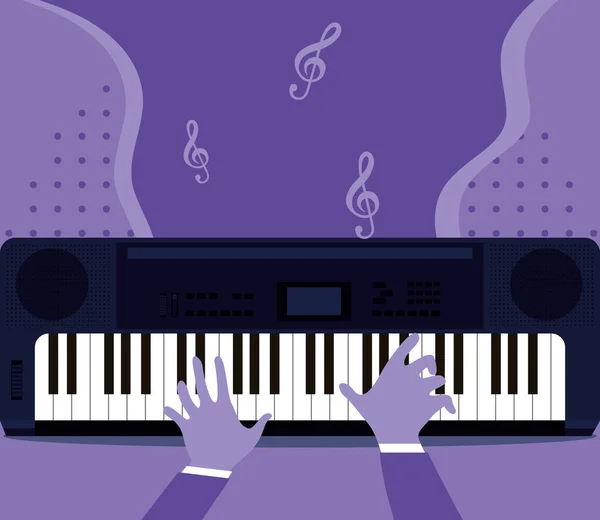 Руки играют на пианино — стоковый вектор