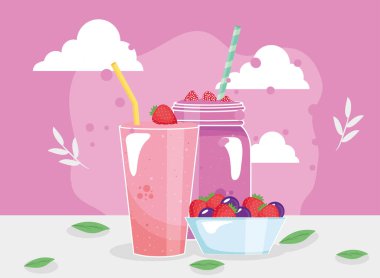 Çilek ve ahududu içecekler.