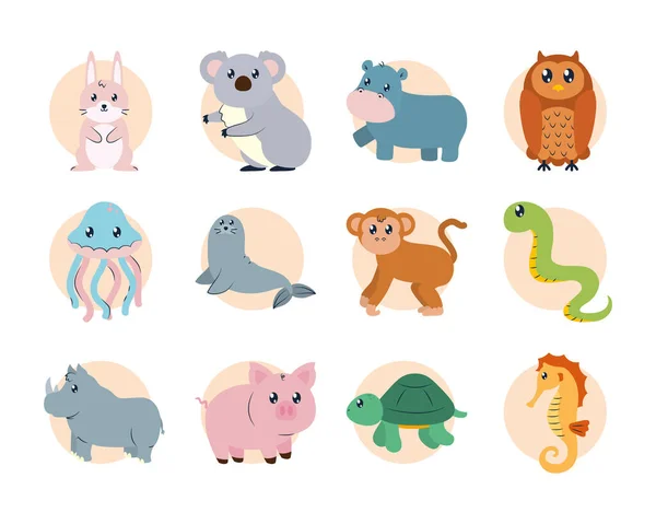 Ensemble d'icônes animaux mignons — Image vectorielle