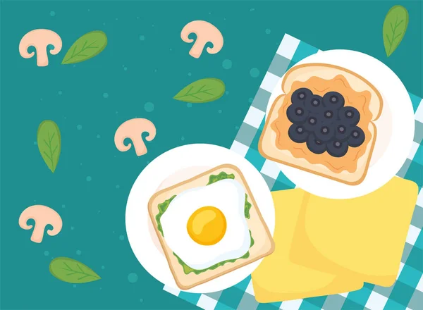 Toasts mit Ei und Beeren — Stockvektor