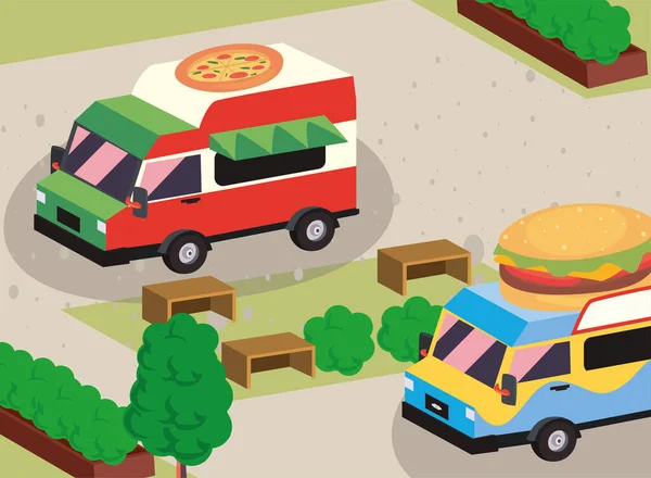 Hamburger und Pizza Food Truck — Stockvektor