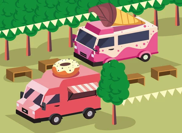 Donuts y helado comida camión — Vector de stock