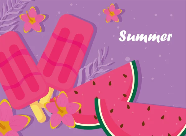 Summer watermelons ice creams — Stock Vector