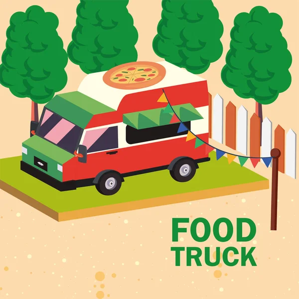 Pizza-Truck mit Bäumen — Stockvektor