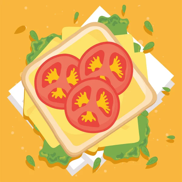 Rostat bröd med ost och tomater — Stock vektor