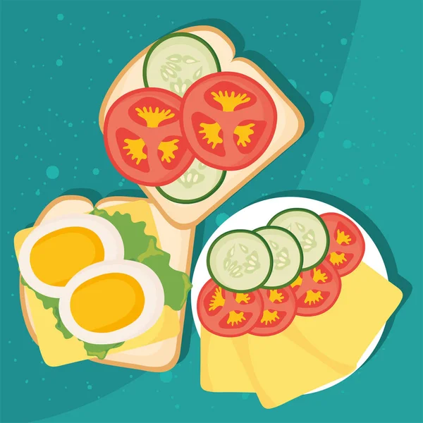 Rostat bröd med hälsosamma ingredienser ikoner — Stock vektor