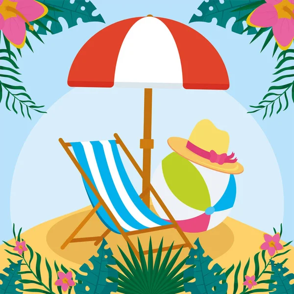 Ball umbrella and sunchair — Stock Vector