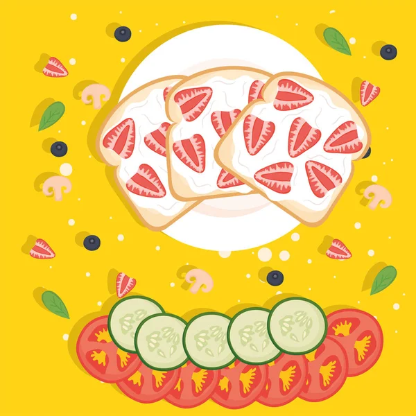 Rostat bröd med jordgubbar — Stock vektor