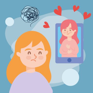 Akıllı telefon ve stresli bir kız.