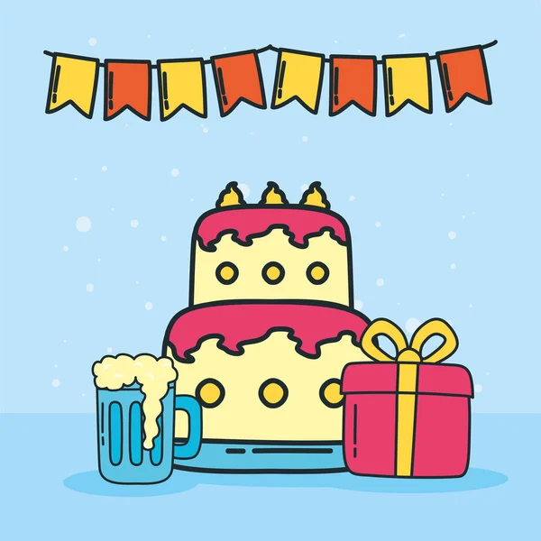 Gâteau d'anniversaire et bière — Image vectorielle