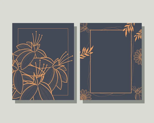 Deux cartes avec des feuilles et des fleurs orange — Image vectorielle