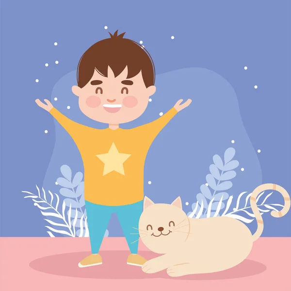 Chlapec s kočkou — Stockový vektor