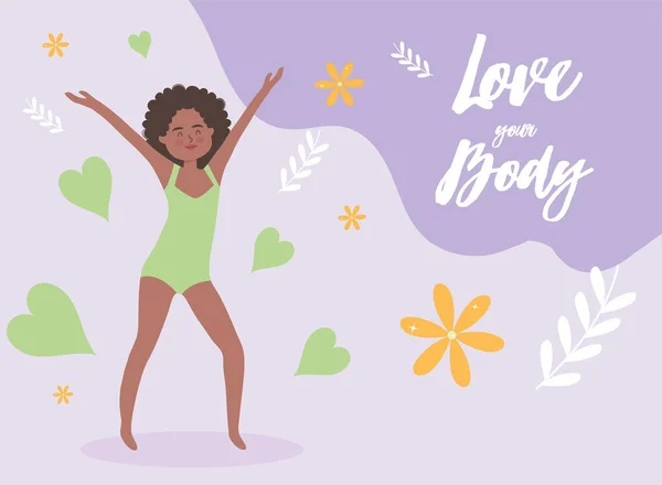 Älska din kropp med svart kvinna — Stock vektor