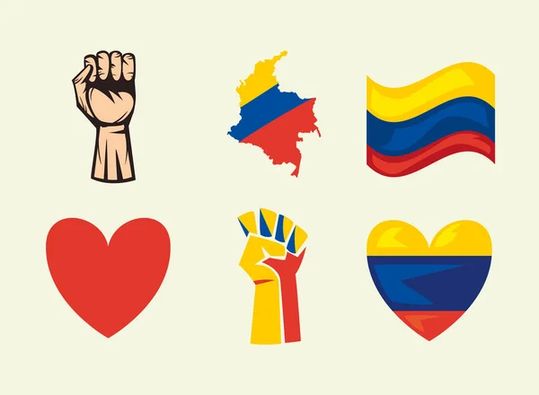 Six colombian protest icons — Stock Vector