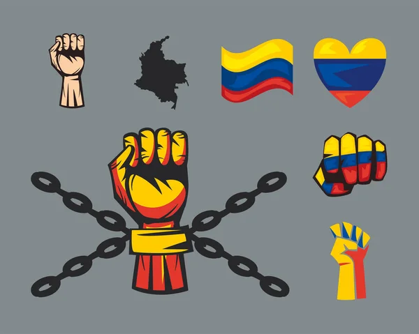 Семь икон протеста Колумбии — стоковый вектор