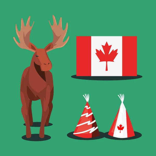 Kanadyjska flaga kapelusze i renifery — Wektor stockowy