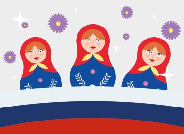 matryoshka bebekleri ve çiçekler