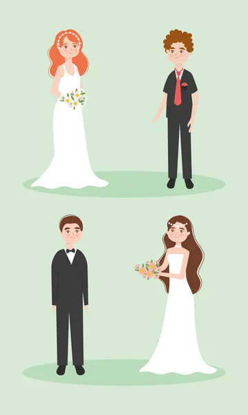 Novias y novios — Vector de stock