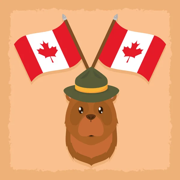 Niedźwiedź z flagami Kanady — Wektor stockowy