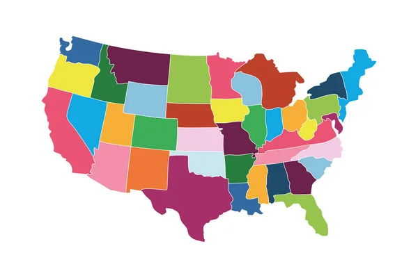 Colorido mapa político usa — Vector de stock