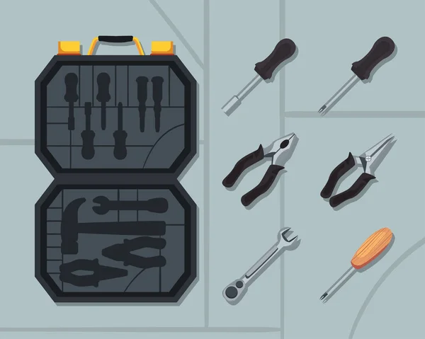 Boîte à outils avec équipements — Image vectorielle