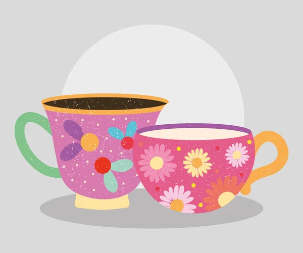 Floral mugs illustration — Stock Vector