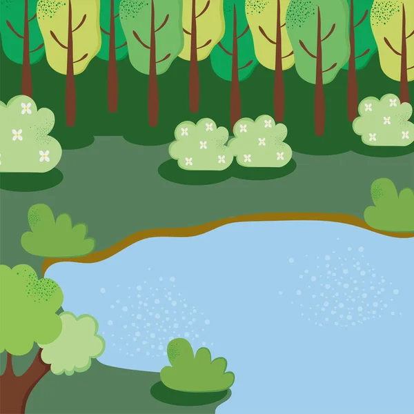 Bosque con lago — Vector de stock