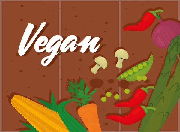 Letras veganas y verduras — Vector de stock