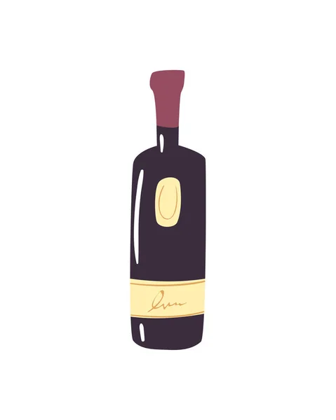 Bouteille de vin noir avec étiquette jaune — Image vectorielle