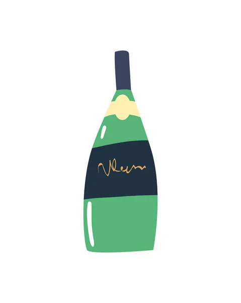 Botol anggur hijau dengan label hitam - Stok Vektor