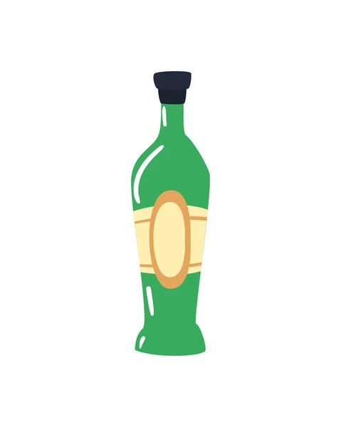Πράσινο μπουκάλι κρασί με κίτρινη ετικέτα — Διανυσματικό Αρχείο
