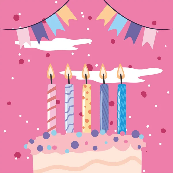 Pastel con velas y pancarta — Vector de stock