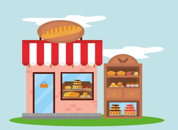 Panadería y muebles — Vector de stock