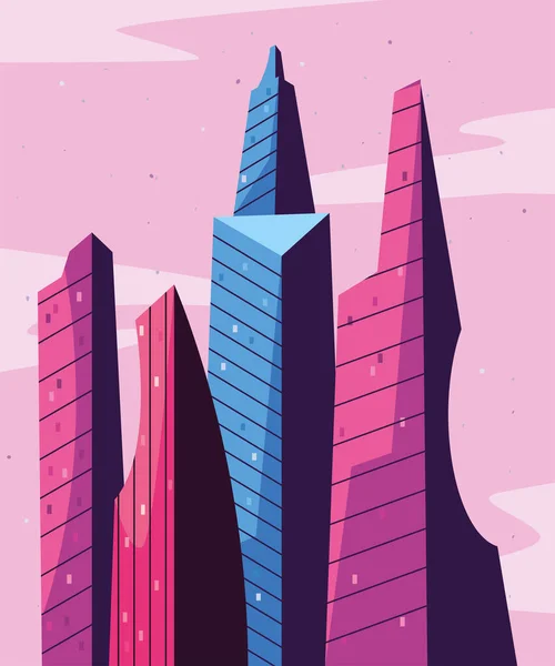 Edifícios em frente ao céu rosa — Vetor de Stock