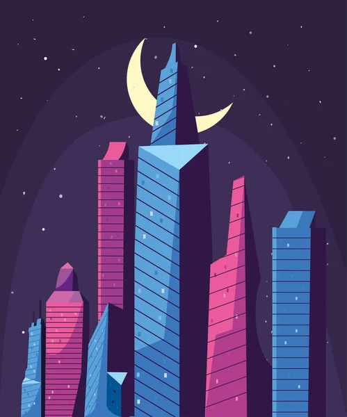 Edificios frente a la luna — Vector de stock